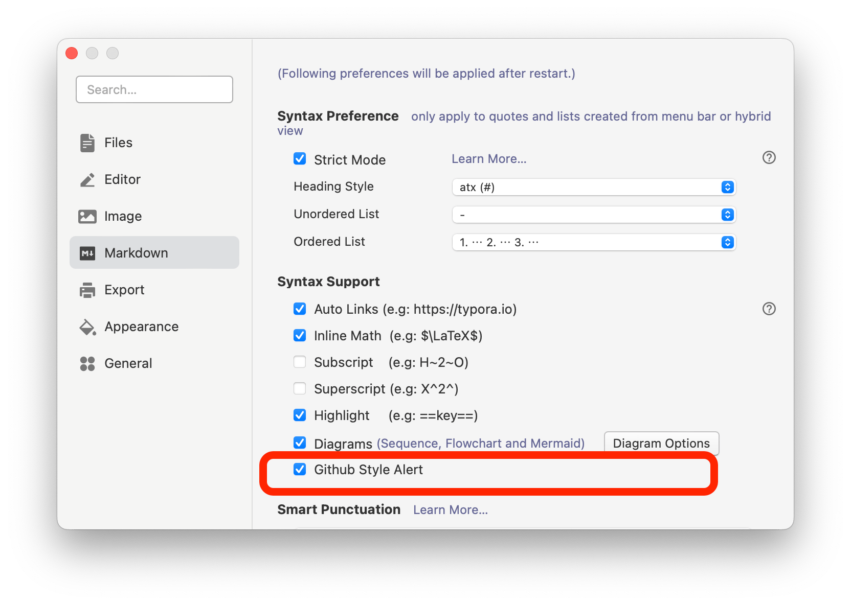 Enable "Github Style Alert" in preferences panel